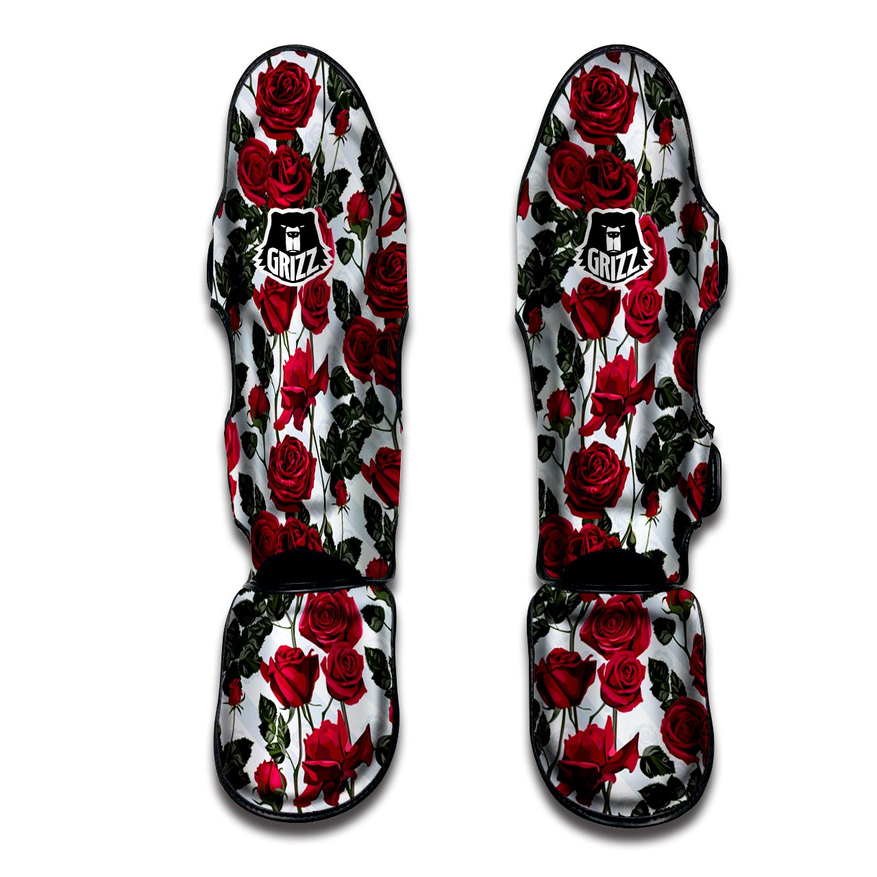 Red Rose Flower Print Muay Thai Shin Guard-grizzshop