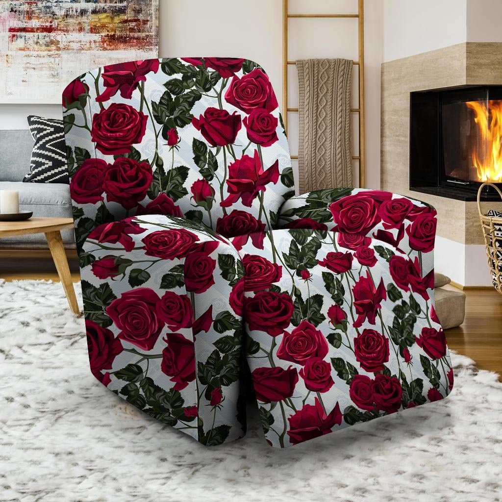 Red Rose Flower Print Recliner Cover-grizzshop