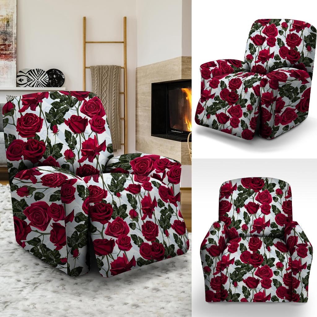 Red Rose Flower Print Recliner Cover-grizzshop