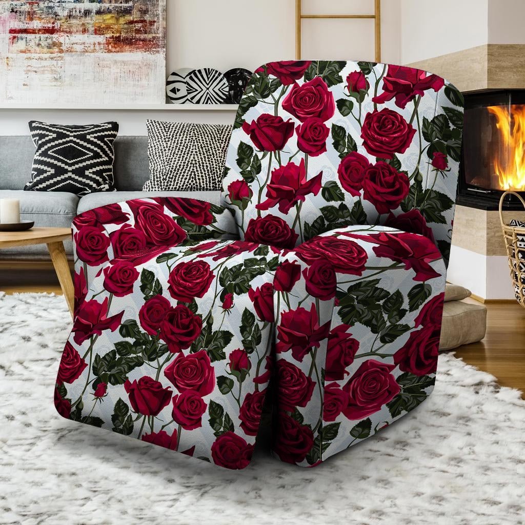 Red Rose Flower Print Recliner Cover-grizzshop