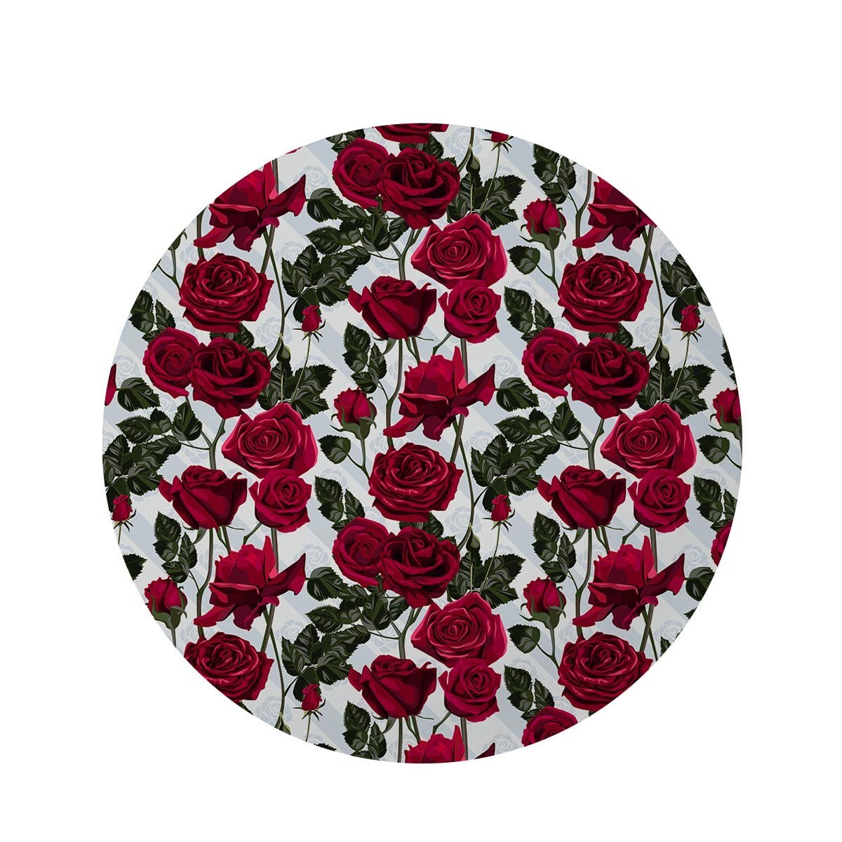 Red Rose Flower Print Round Rug-grizzshop