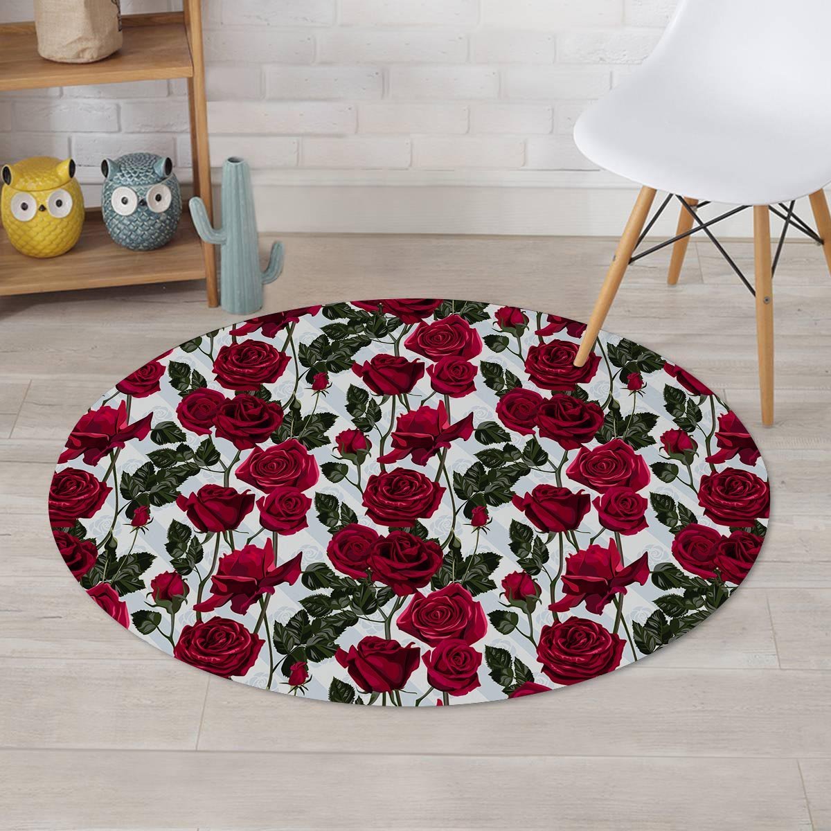 Red Rose Flower Print Round Rug-grizzshop