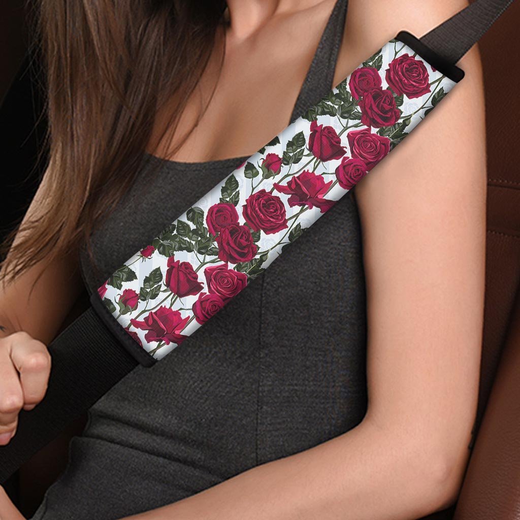 Red Rose Flower Print Seat Belt Cover-grizzshop