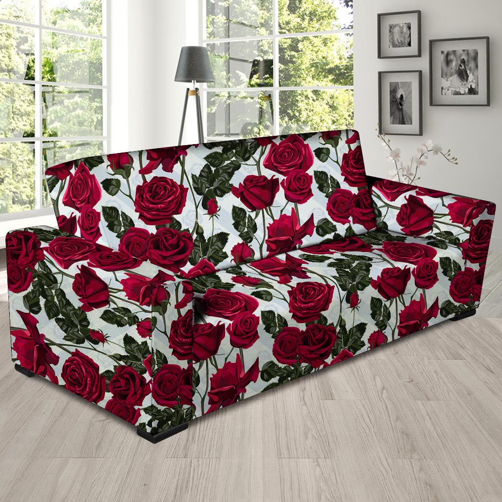 Red Rose Flower Print Sofa Cover-grizzshop