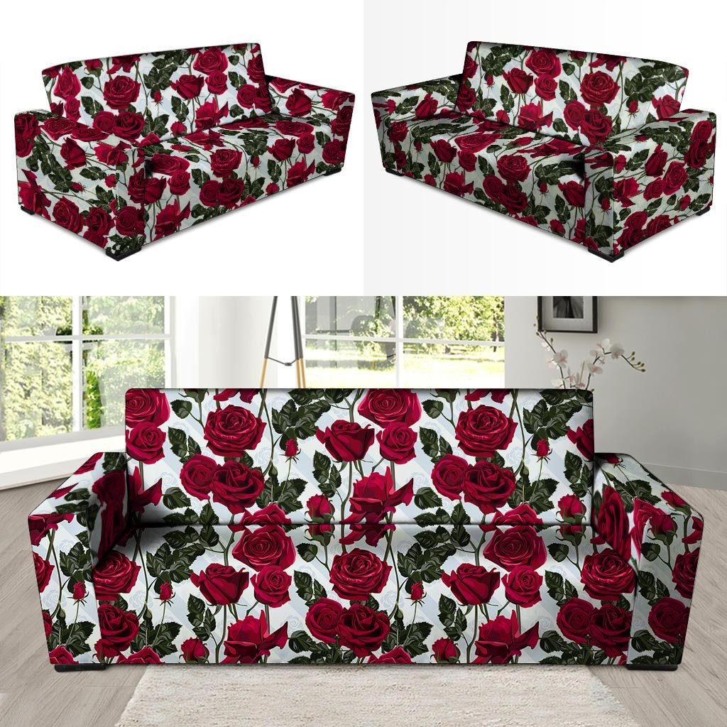 Red Rose Flower Print Sofa Cover-grizzshop