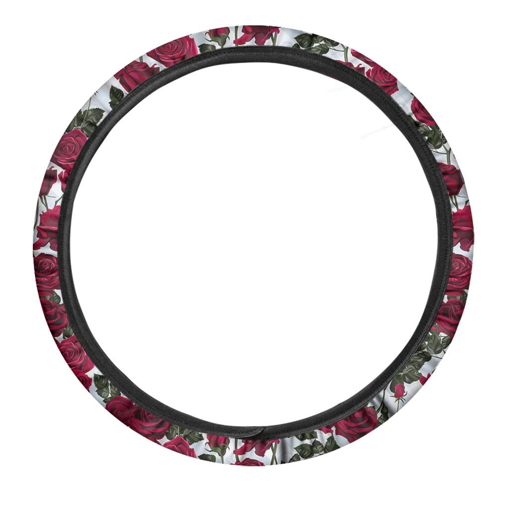 Red Rose Flower Print Steering Wheel Cover-grizzshop