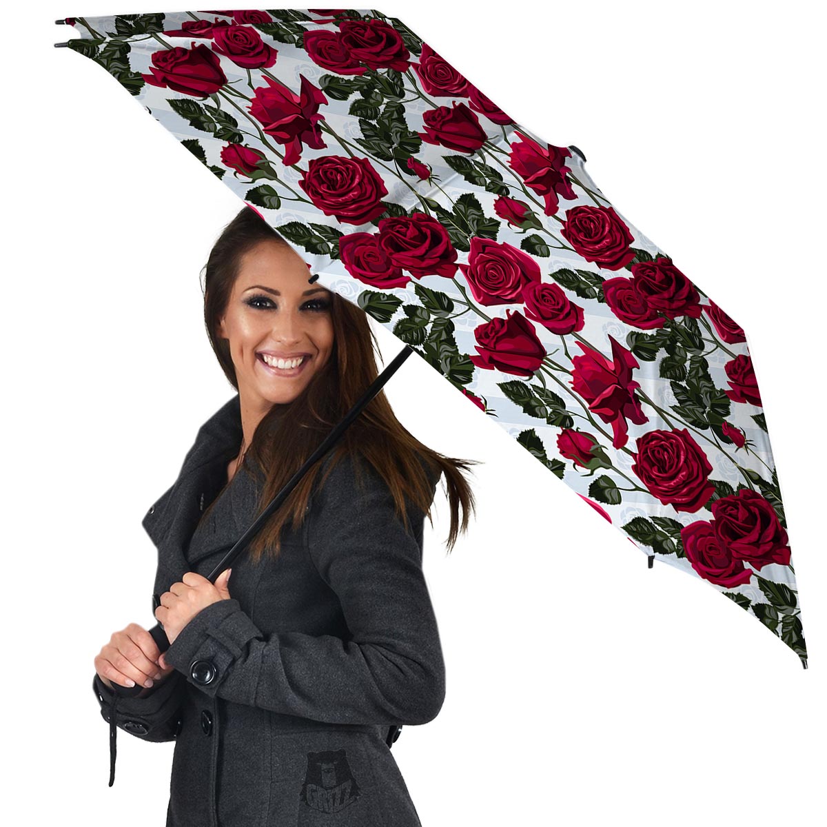 Red Rose Flower Print Umbrella-grizzshop