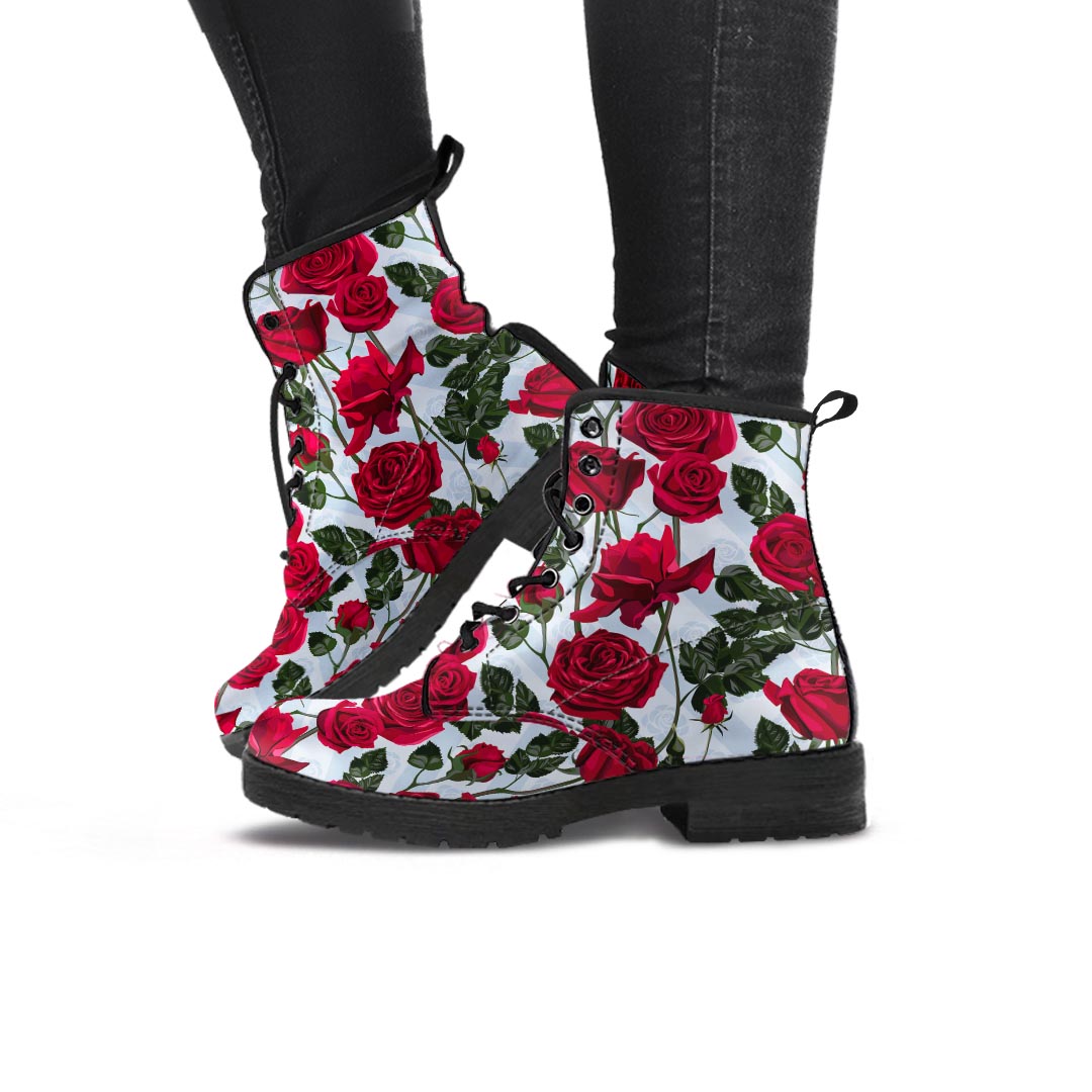 Red Rose Flower Print Women's Boots-grizzshop