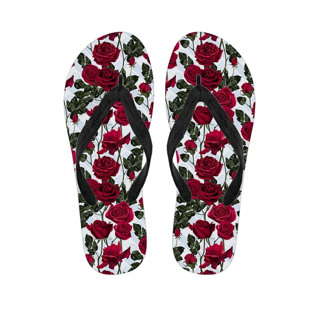 Red Rose Flower Print Women's Flip Flops-grizzshop