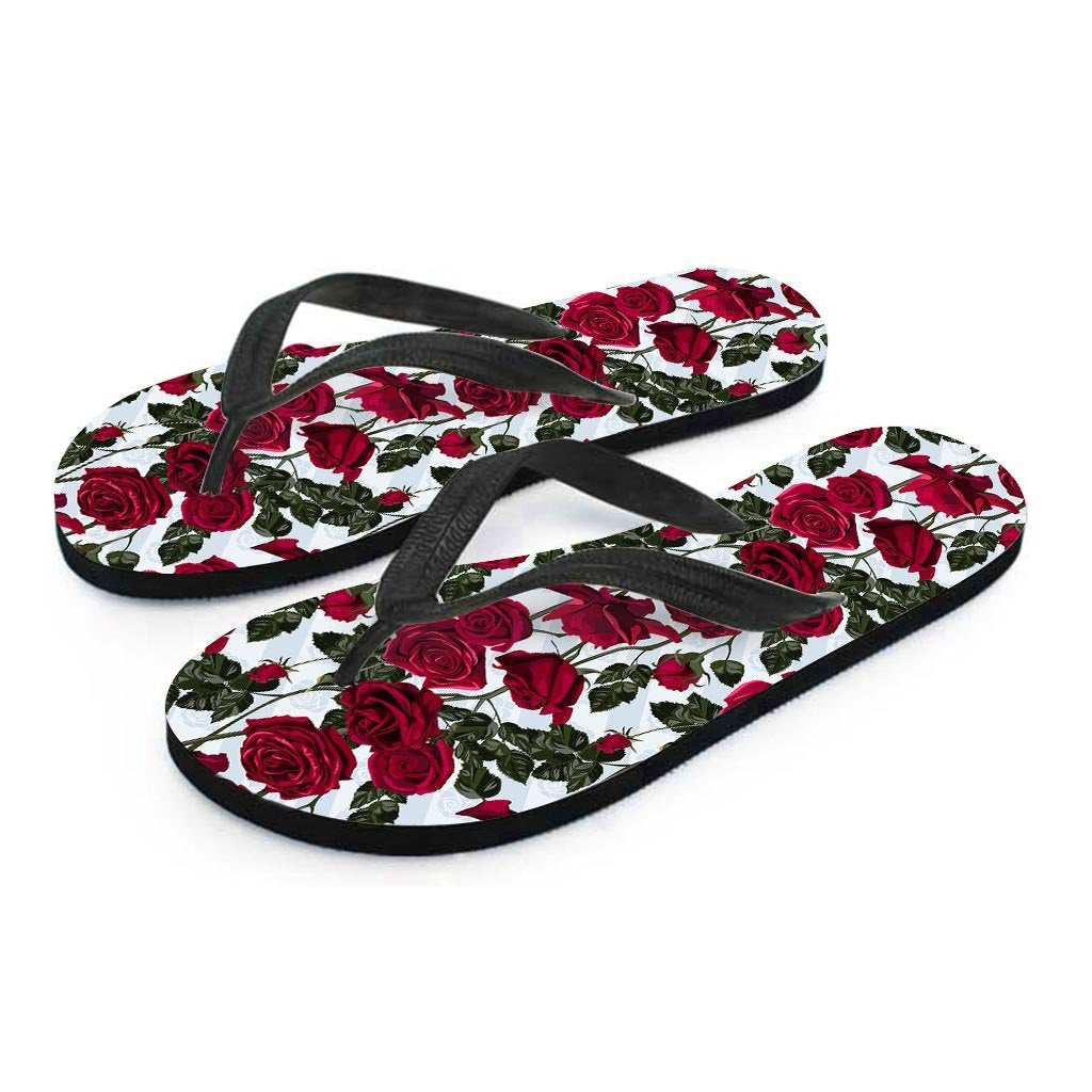 Red Rose Flower Print Women's Flip Flops-grizzshop