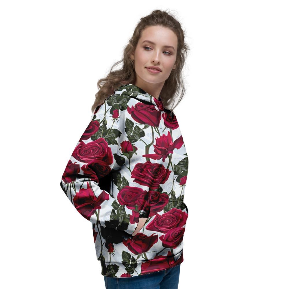 Red Rose Flower Print Women's Hoodie-grizzshop