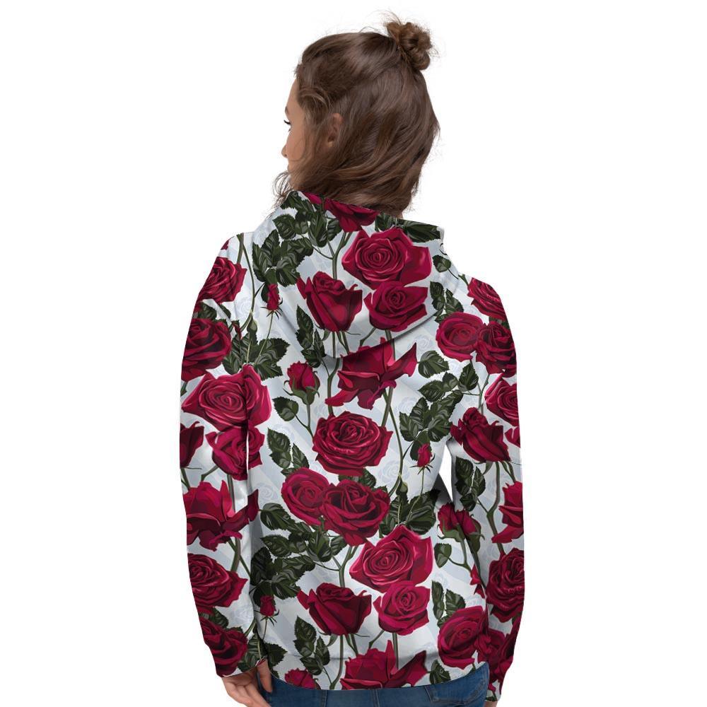 Red Rose Flower Print Women's Hoodie-grizzshop