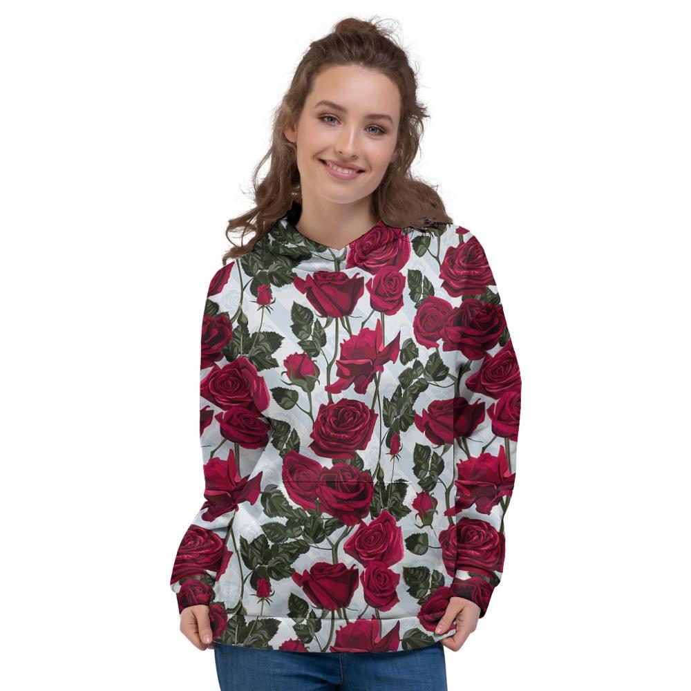 Red Rose Flower Print Women's Hoodie-grizzshop