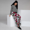 Red Rose Flower Print Women's Joggers-grizzshop