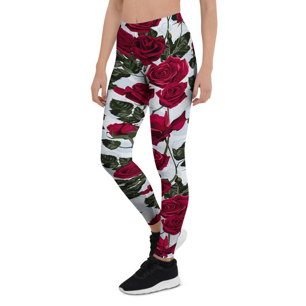 Red Rose Flower Print Women's Leggings-grizzshop