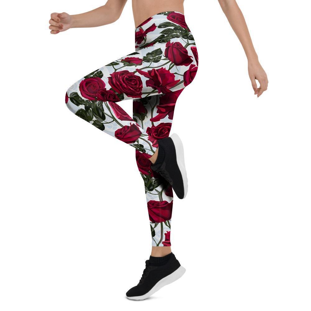 Red Rose Flower Print Women's Leggings-grizzshop