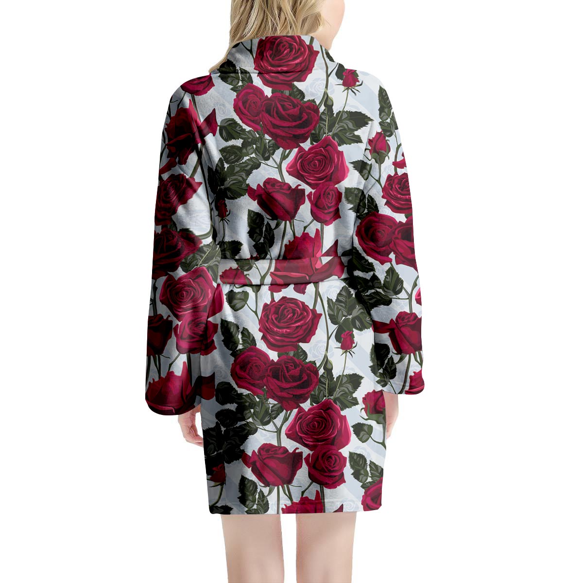 Red Rose Flower Print Women's Robe-grizzshop