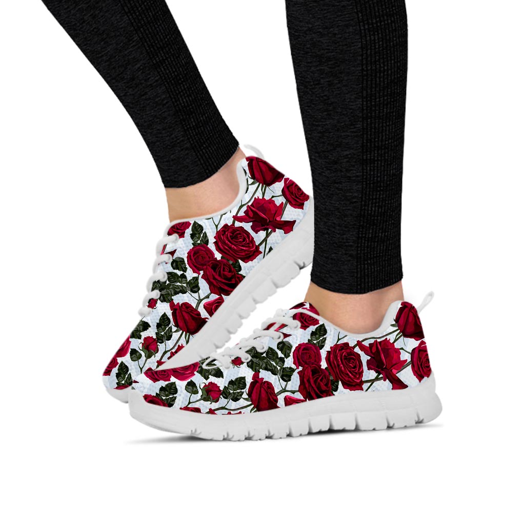 Red Rose Flower Print Women's Sneakers-grizzshop