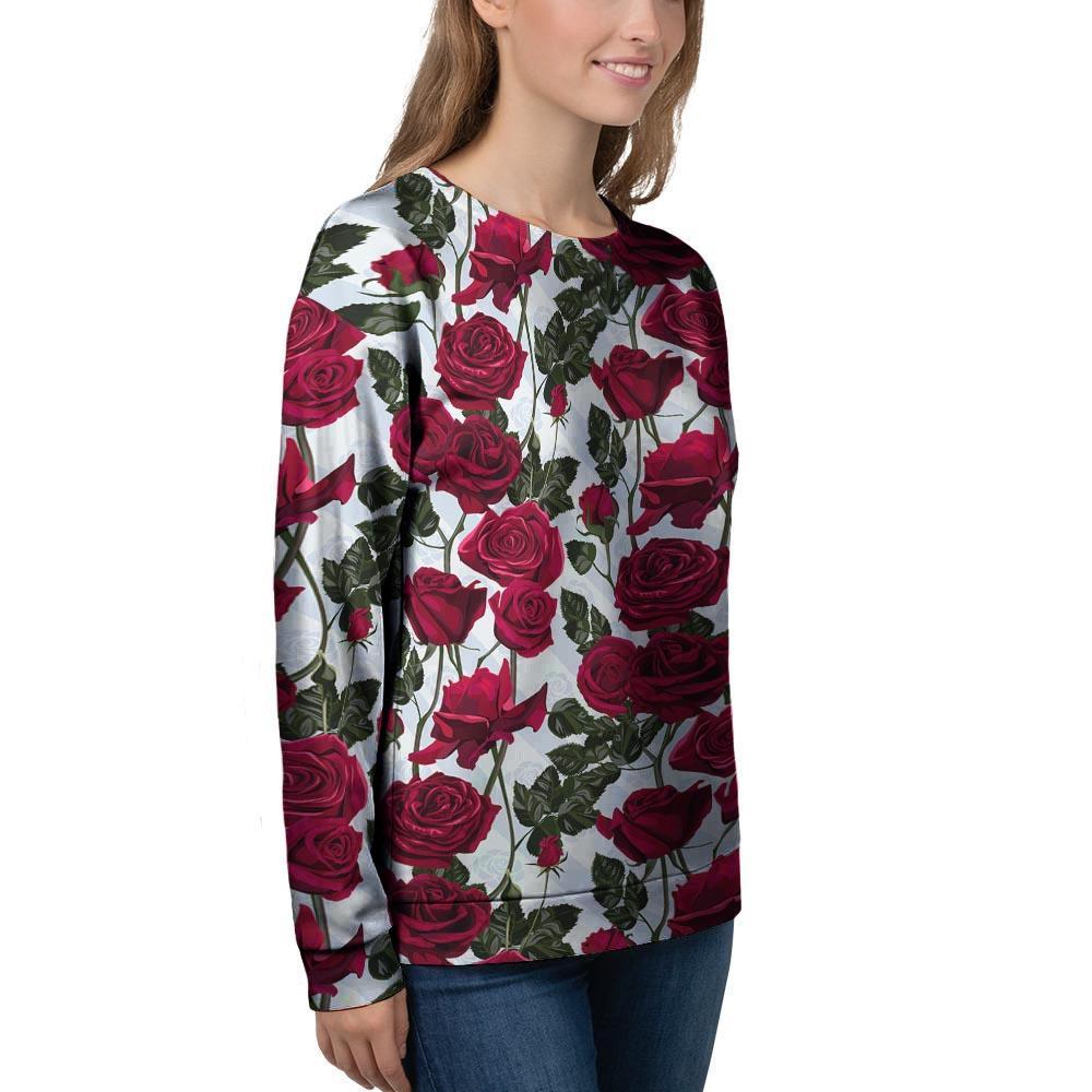 Red Rose Flower Print Women's Sweatshirt-grizzshop