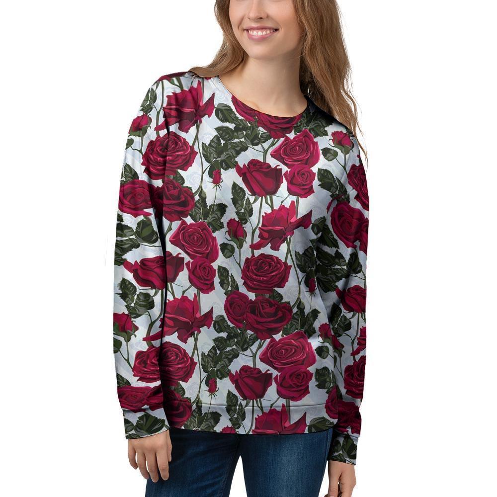 Red Rose Flower Print Women's Sweatshirt-grizzshop