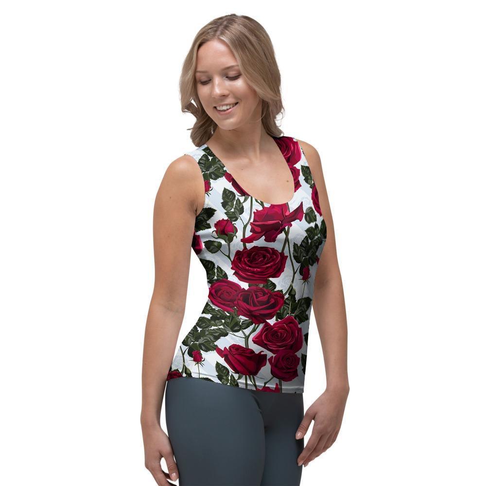 Red Rose Flower Print Women's Tank Top-grizzshop
