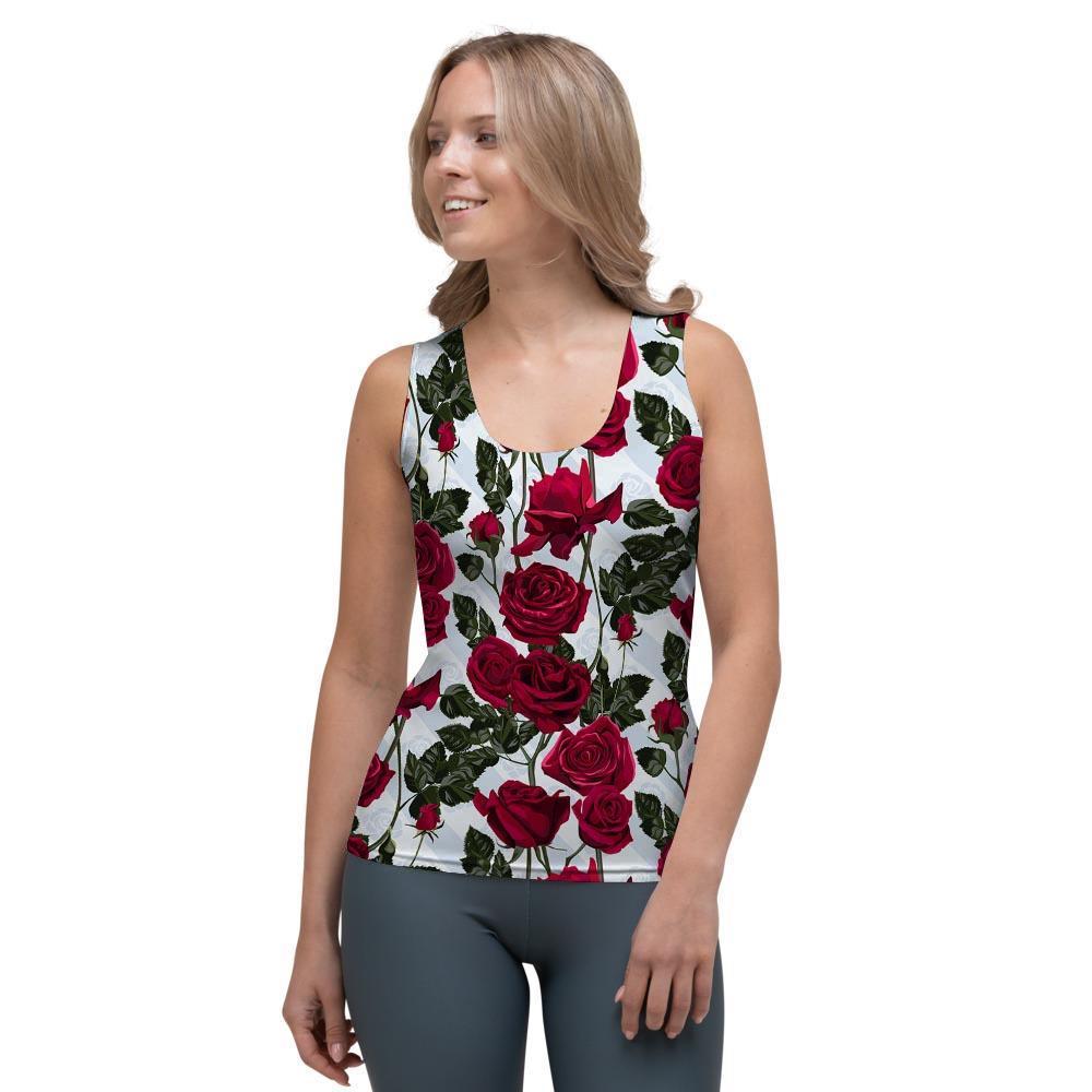 Red Rose Flower Print Women's Tank Top-grizzshop