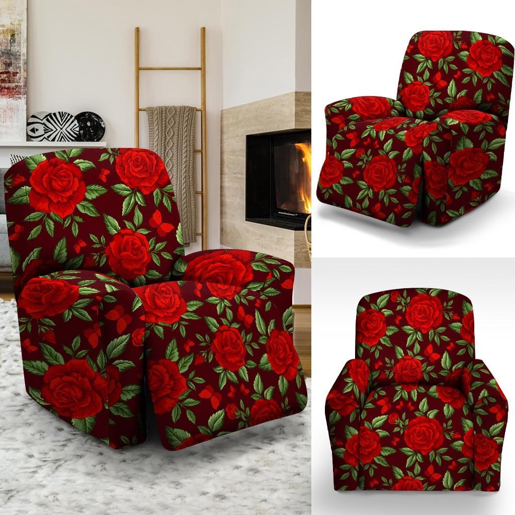 Red Rose Flower Recliner Cover-grizzshop