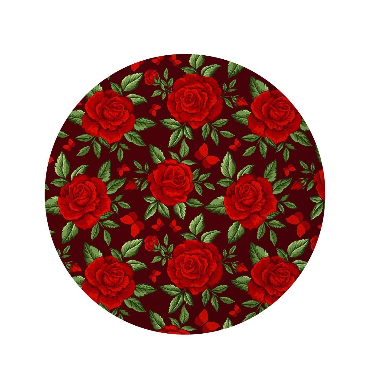 Red Rose Flower Round Rug-grizzshop