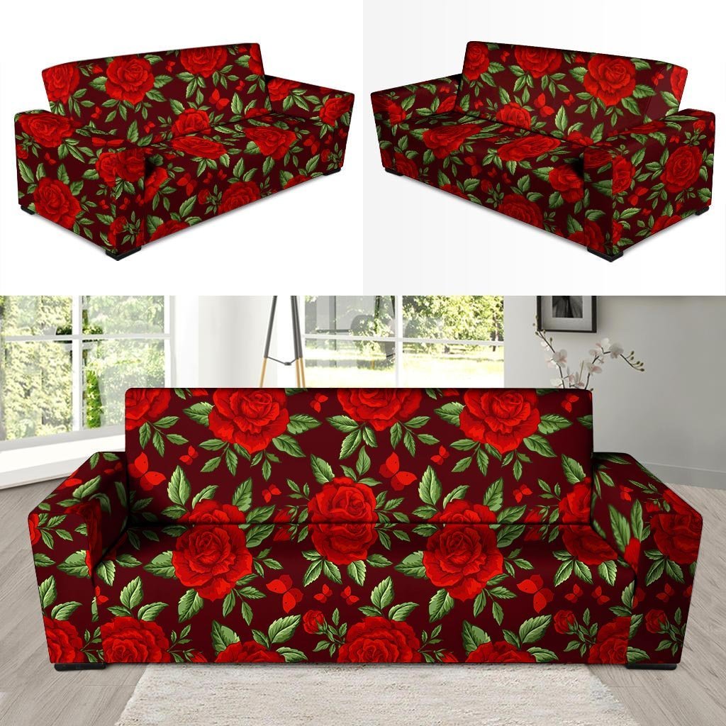 Red Rose Flower Sofa Cover-grizzshop