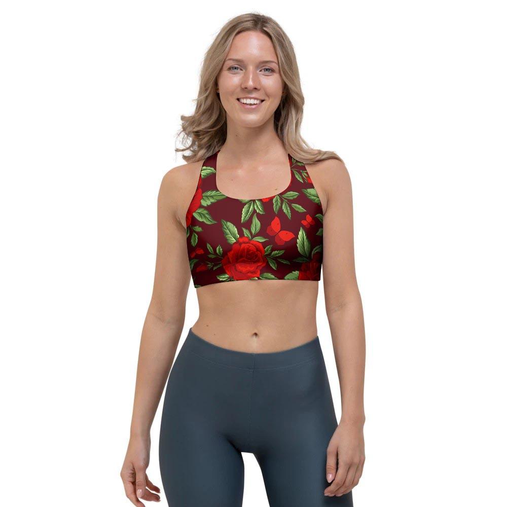 Red Rose Flower Sports Bra-grizzshop