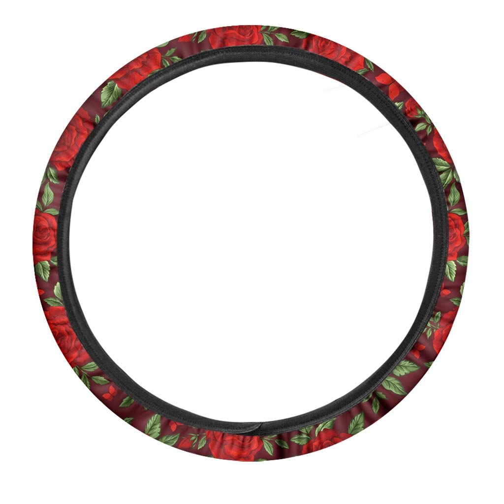 Red Rose Flower Steering Wheel Cover-grizzshop