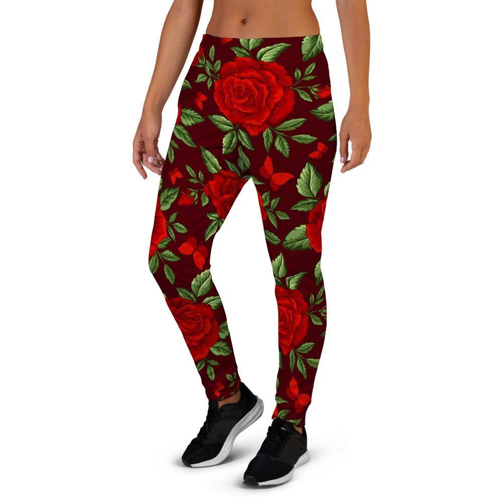 Red Rose Flower Women's Joggers-grizzshop