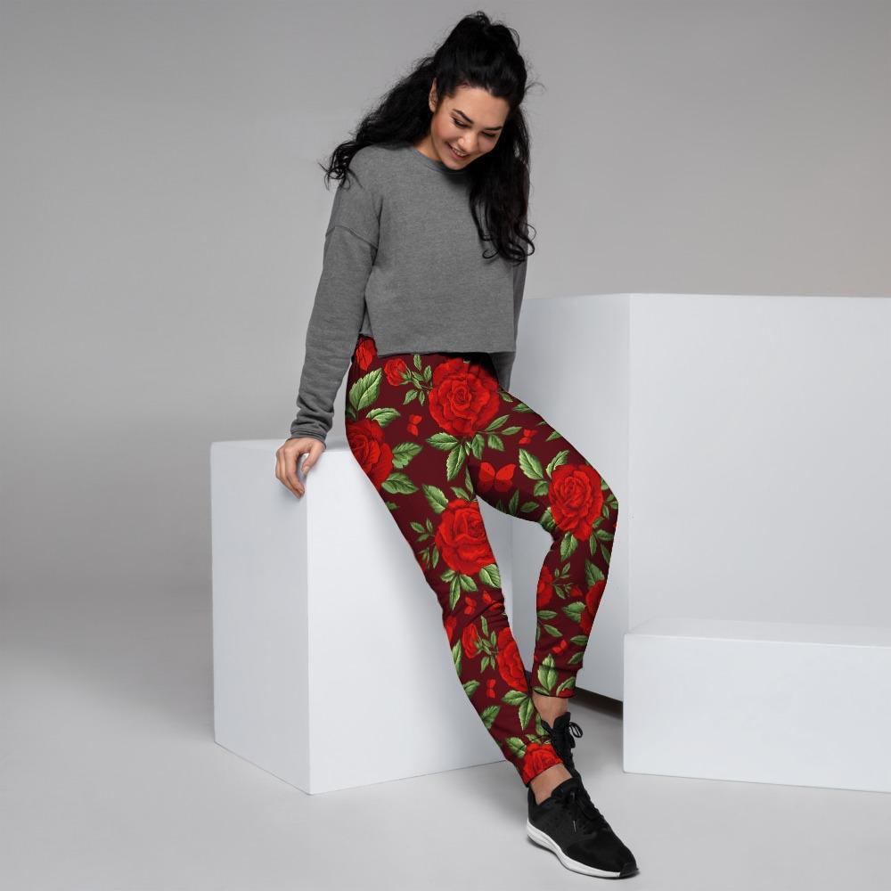 Red Rose Flower Women's Joggers-grizzshop