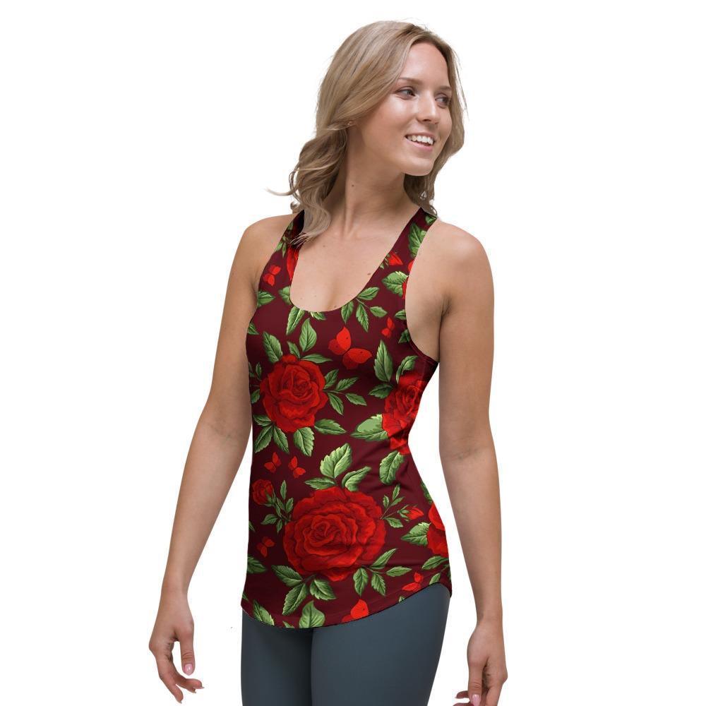 Red Rose Flower Women's Racerback Tank Top-grizzshop