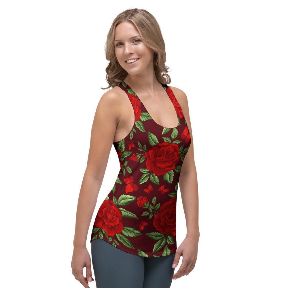 Red Rose Flower Women's Racerback Tank Top-grizzshop