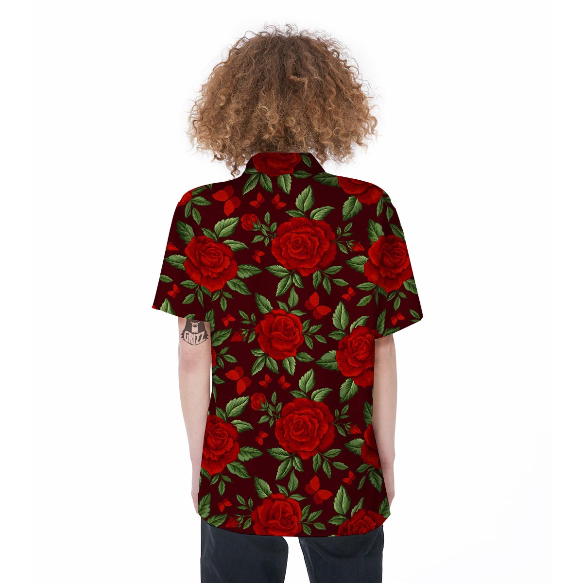 Red Rose Flower Women's Short Sleeve Shirts-grizzshop