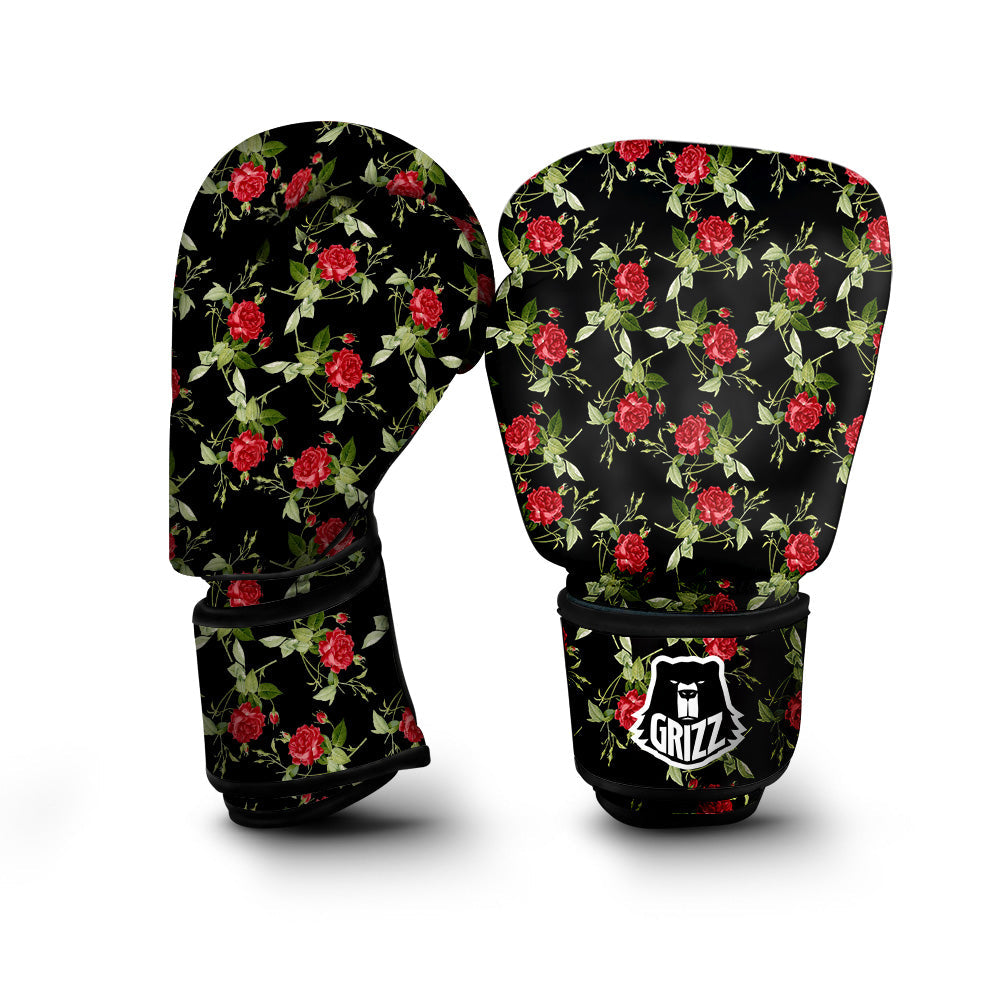Red Rose Flowers Print Pattern Boxing Gloves-grizzshop