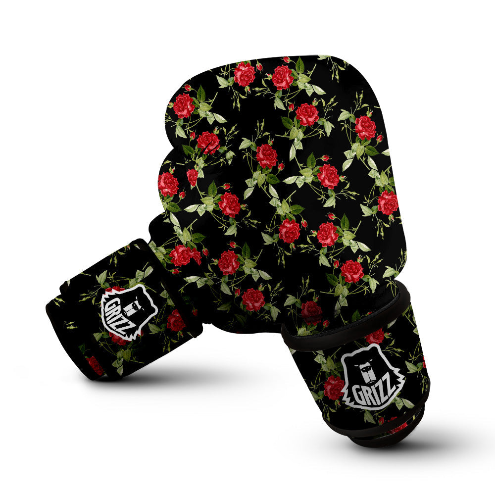Red Rose Flowers Print Pattern Boxing Gloves-grizzshop