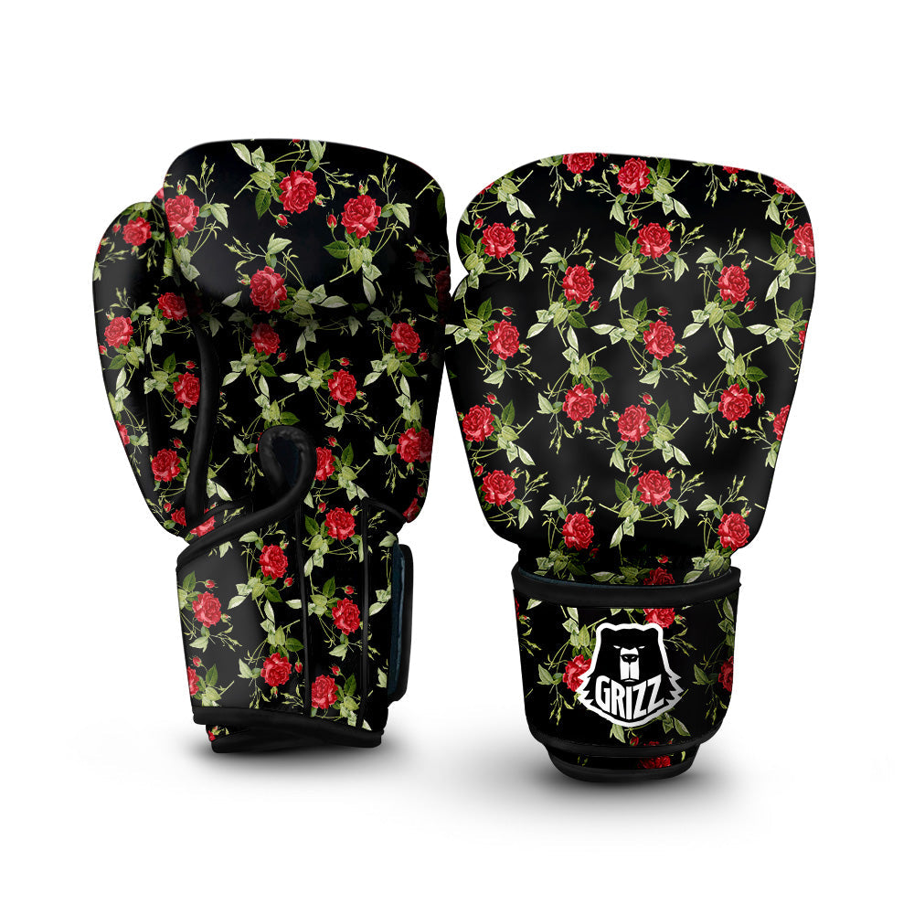 Red Rose Flowers Print Pattern Boxing Gloves-grizzshop