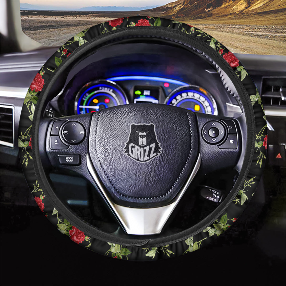 Red Rose Flowers Print Pattern Car Steering Wheel Cover-grizzshop