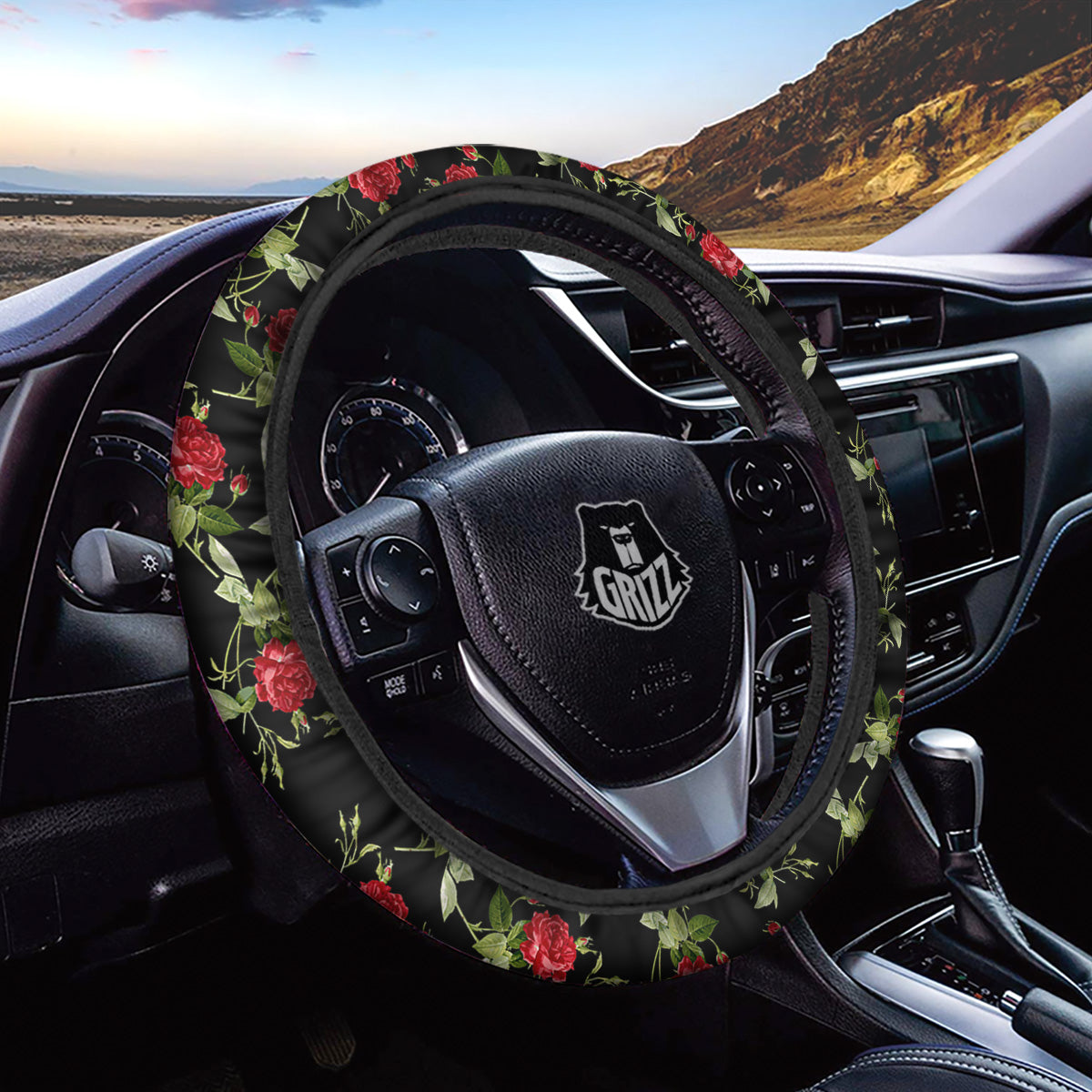 Red Rose Flowers Print Pattern Car Steering Wheel Cover-grizzshop