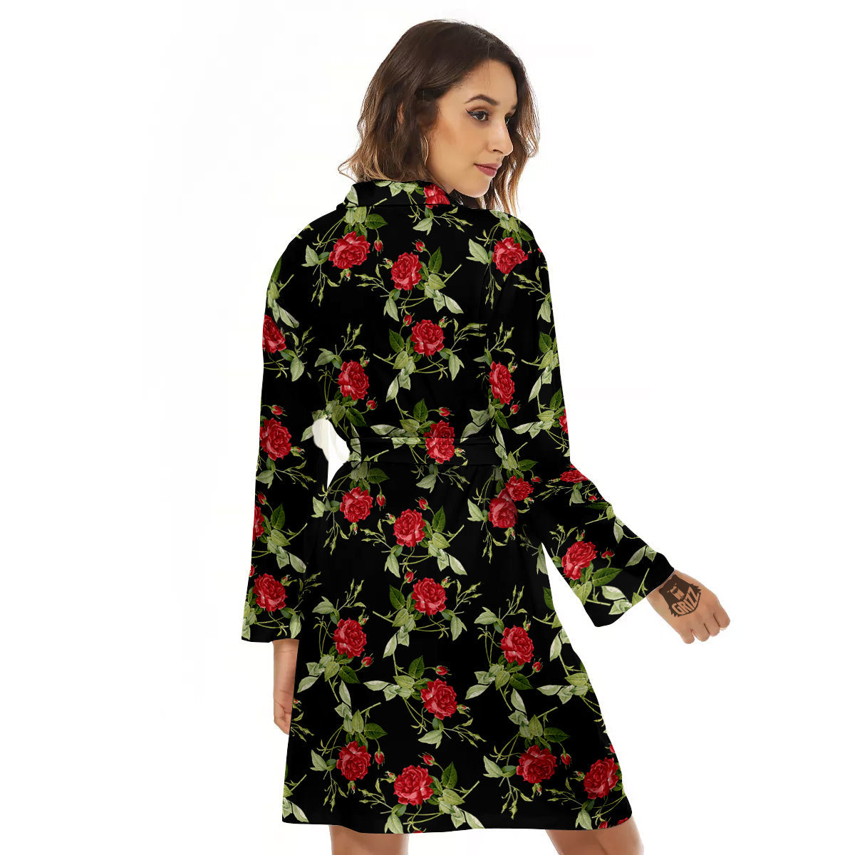 Red Rose Flowers Print Pattern Women's Robe-grizzshop