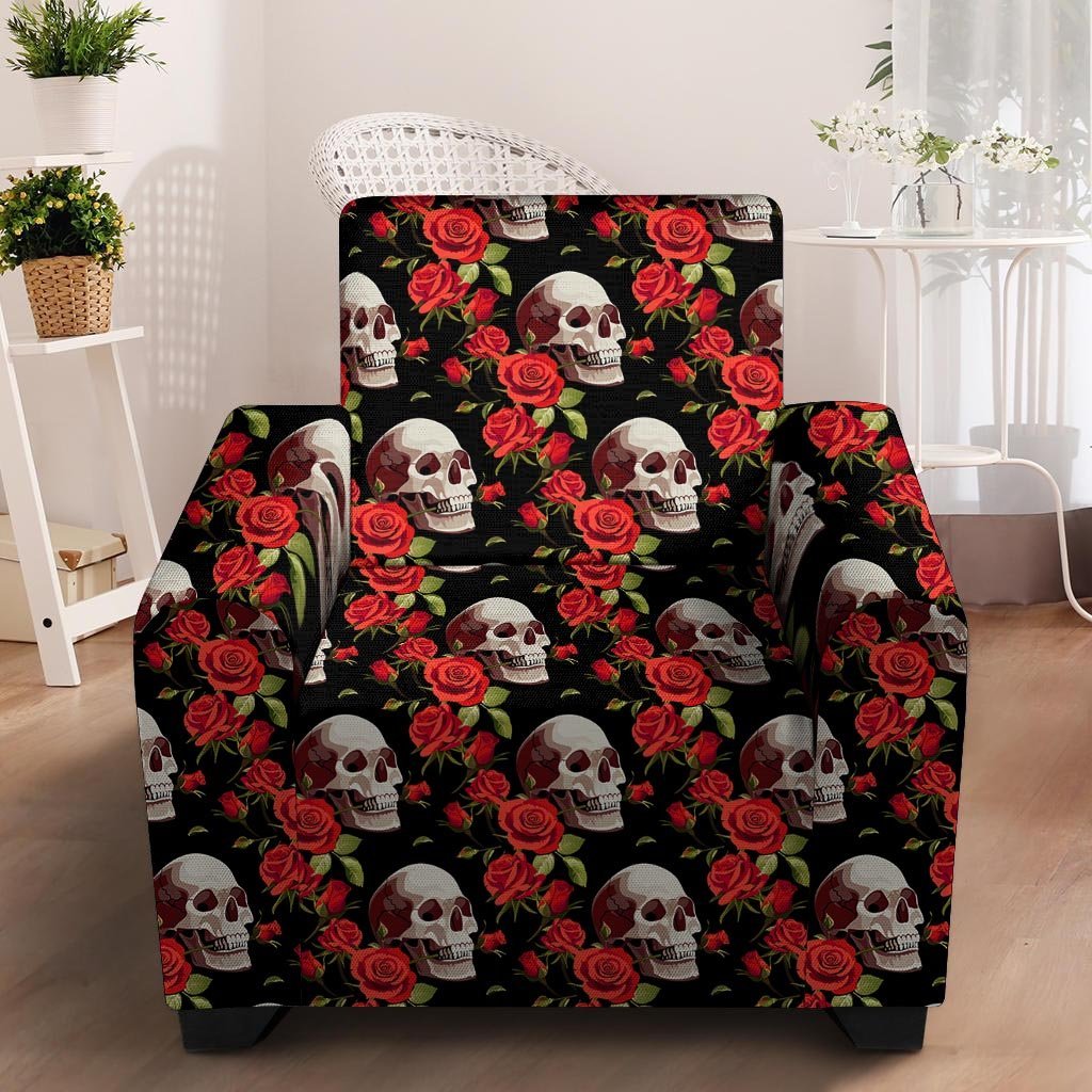 Red Rose Skull Armchair Cover-grizzshop