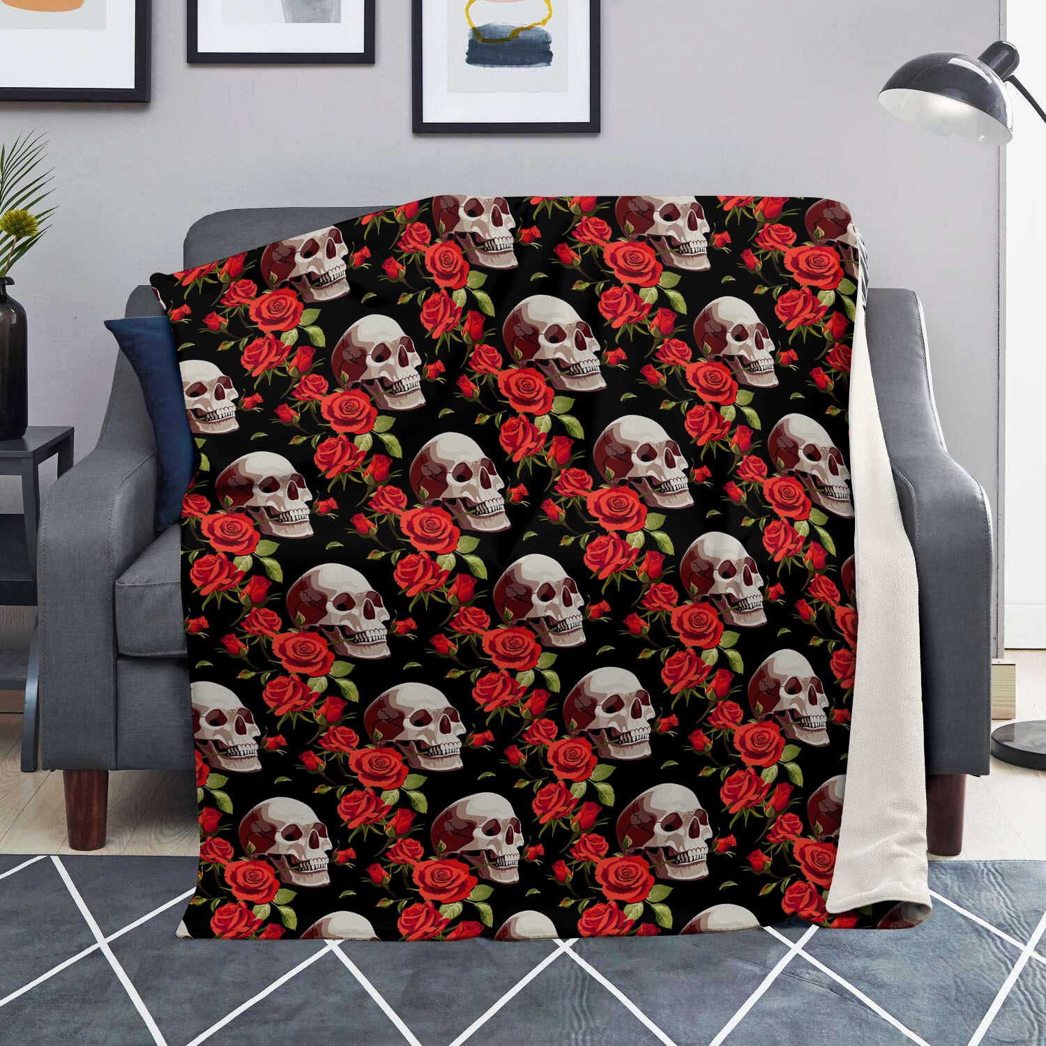 Red Rose Skull Blanket-grizzshop