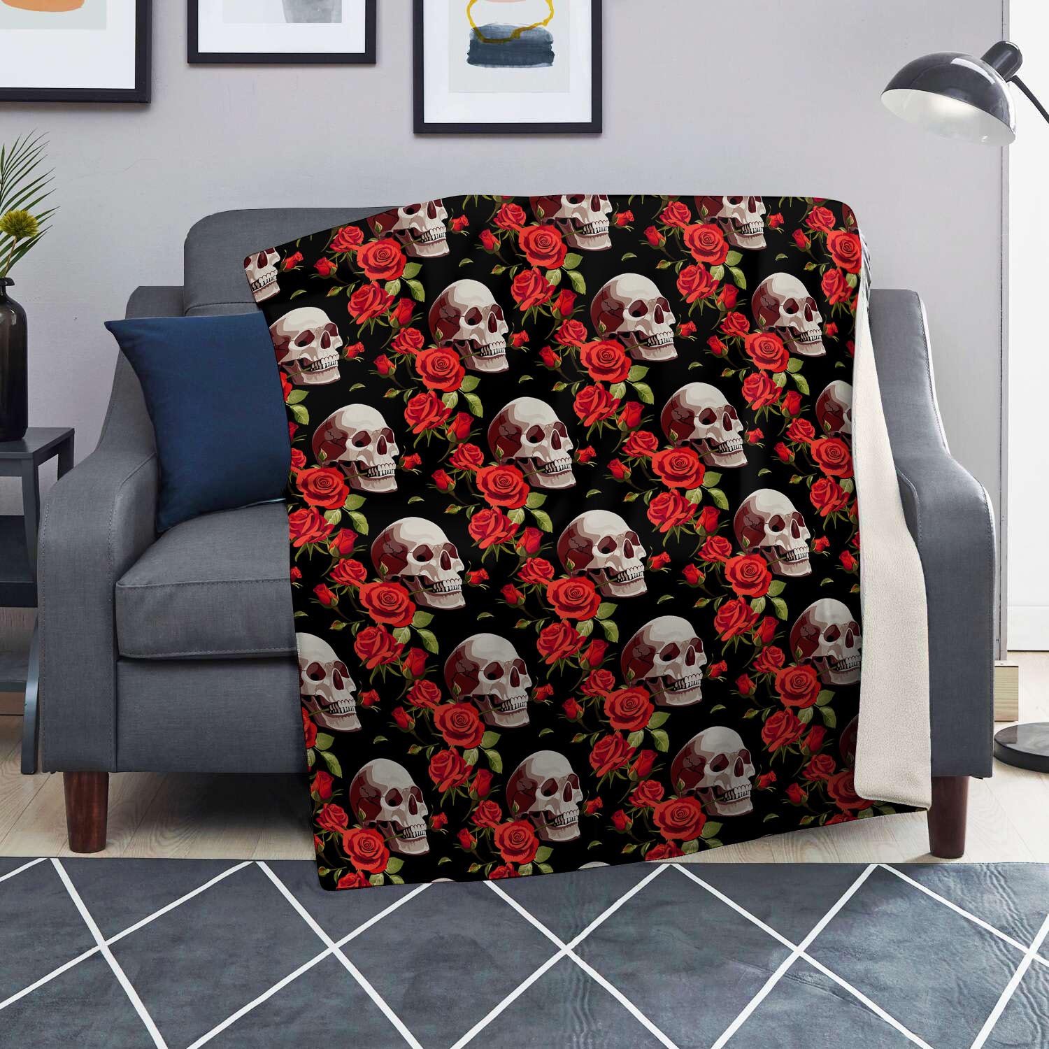 Red Rose Skull Blanket-grizzshop