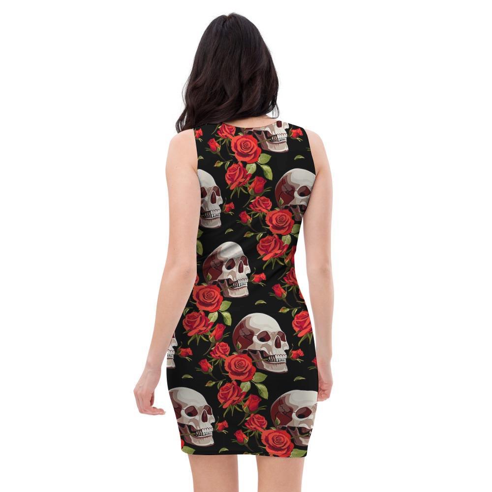 Red Rose Skull Bodycon Dress-grizzshop