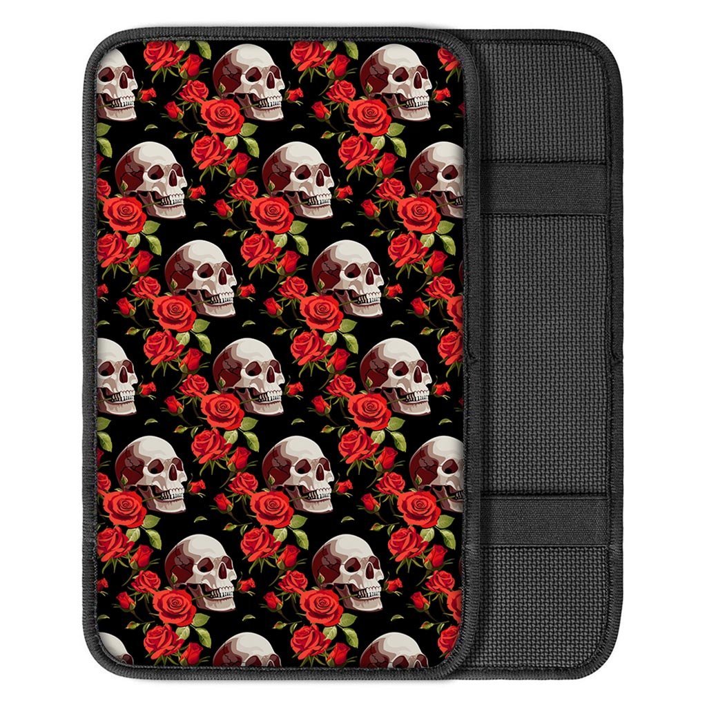 Red Rose Skull Car Console Cover-grizzshop