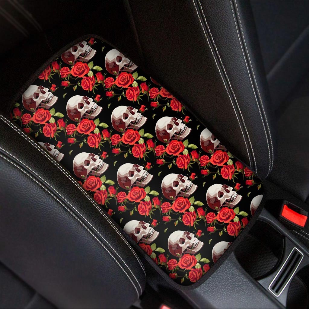 Red Rose Skull Car Console Cover-grizzshop