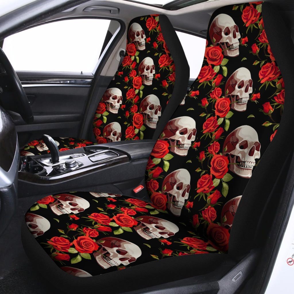 Red Rose Skull Car Seat Covers-grizzshop