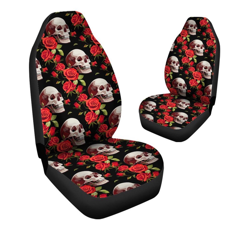 Red Rose Skull Car Seat Covers-grizzshop